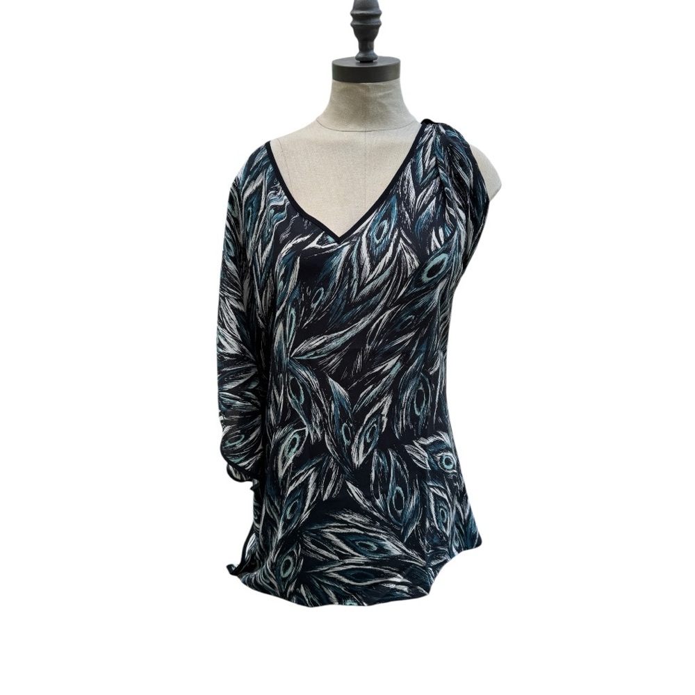 Bisou Bisou Michele Bohbot Medium Asymmetrical Peacock Feather Blouse Light